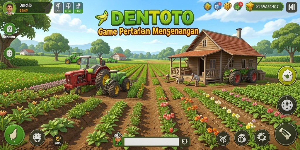 Tampilan gameplay DENTOTO yang menampilkan aktivitas bertani.