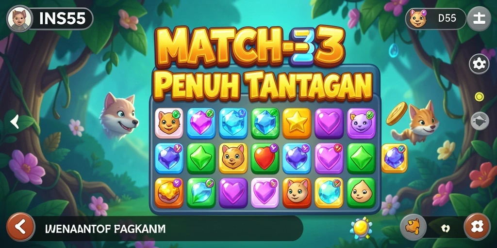 Tangkapan layar permainan <strong>INS55</strong> menampilkan aksi seru di level Match-3.