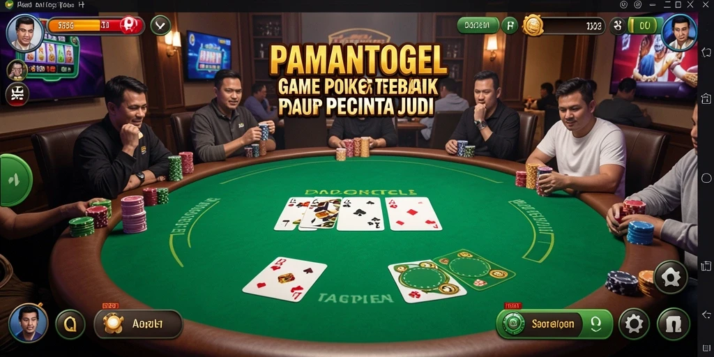Screenshot gameplay PAMANTOGEL menampilkan aksi seru di meja poker.