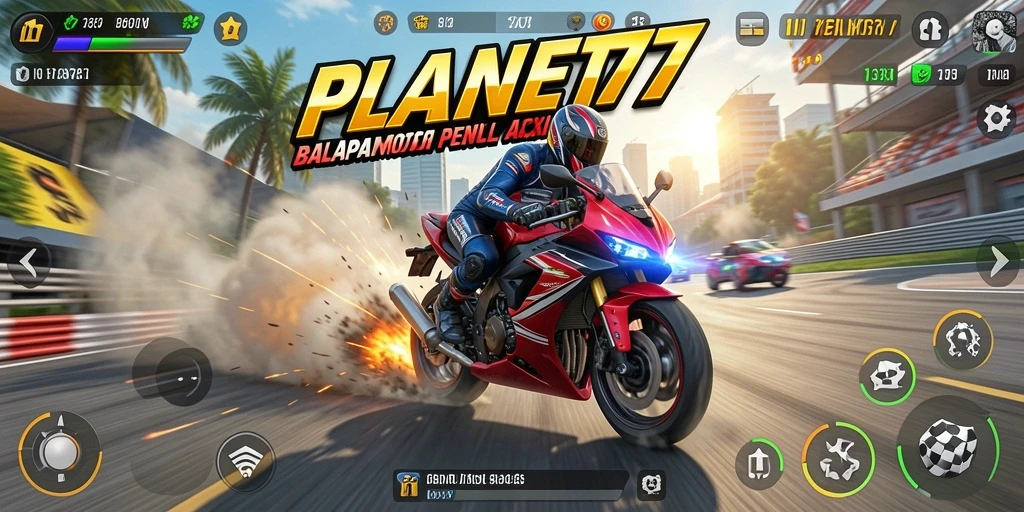 Tampilan menarik dari gameplay balapan motor di PLANET77.