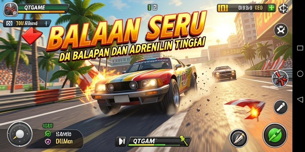 Tangkapan layar gameplay QTGAME yang menunjukkan aksi balapan cepat.