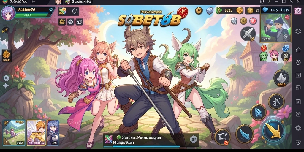 Tampilan dinamis gameplay dalam SOBET88 yang menampilkan karakter anime.