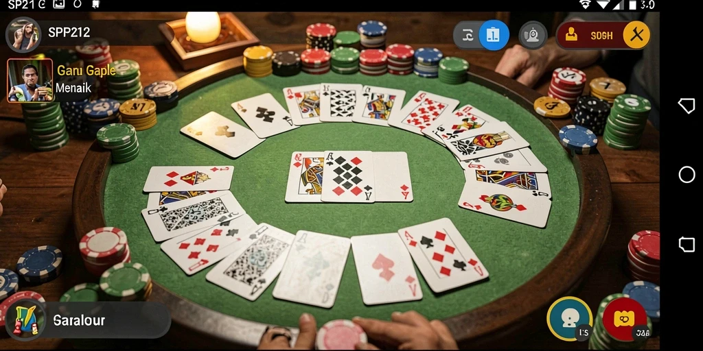 Tampilan screenshot SP212 yang menunjukkan aksi seru bermain Gaple.