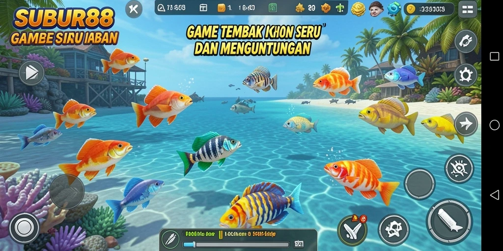 Gameplay seru SUBUR88 dengan berbagai ikan menunggu untuk ditangkap.