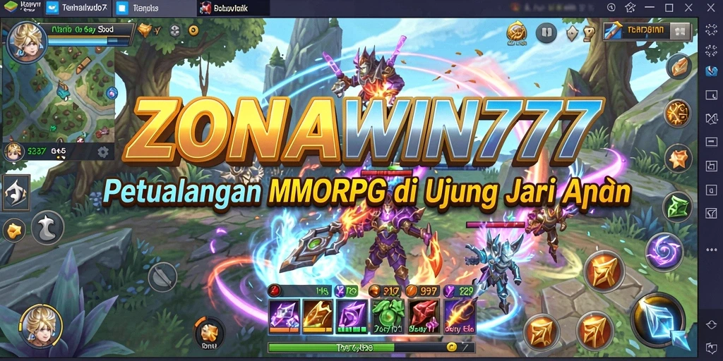 Menggambarkan aksi seru dalam gameplay MMORPG ZONAWIN777.